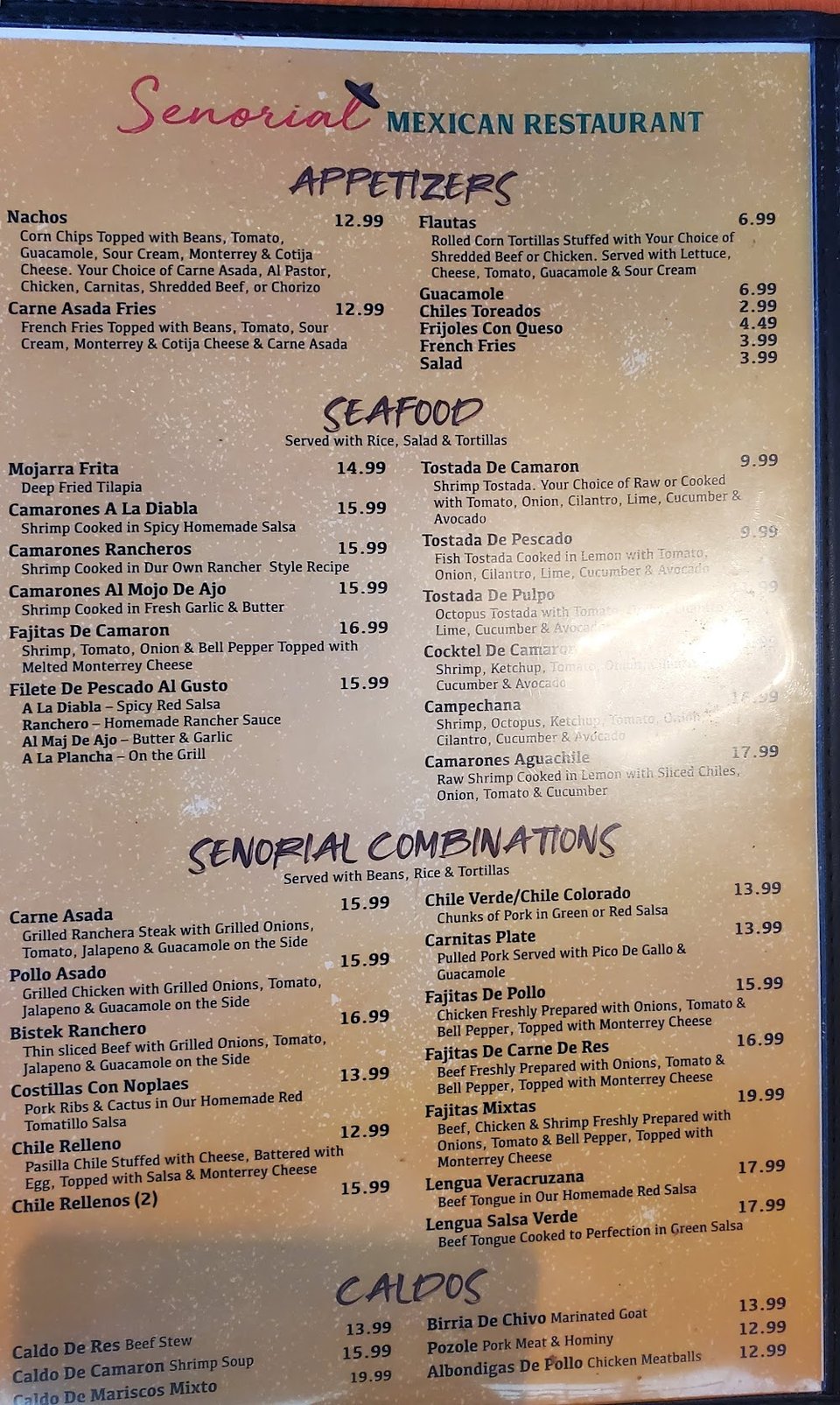 Menu page listing chilaquiles, pozole, and menudo.